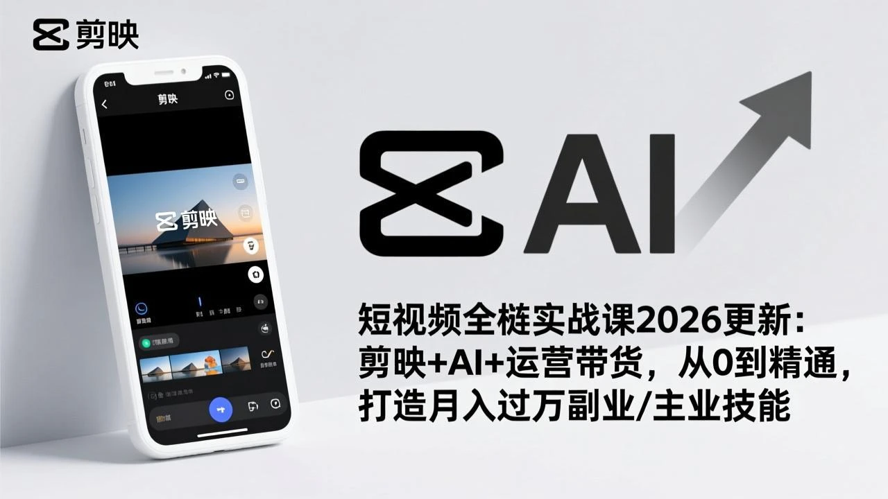 【精】短视频全栈实战课2026更新：剪映+AI+运营带货，从0到精通，打造月入过万副业/主业技能网赚项目-副业赚钱-互联网创业-资源整合知行客