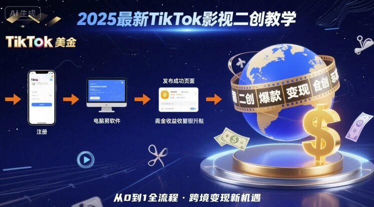 2025年最新TikTok影视二创教学,从注册到发布撸美金全流程,跨境变现新机遇 2025年最新TikTok影视二创教学,从注册到发布撸美金全流程,跨境变现新机遇