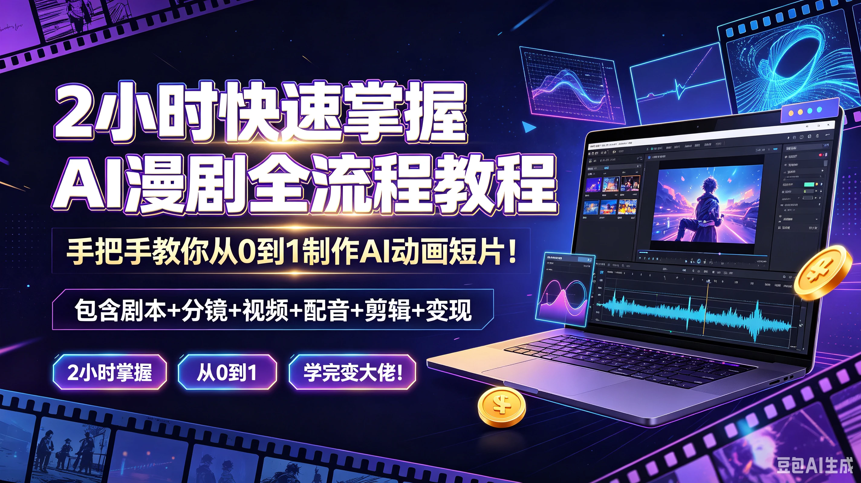 【精】2小时快速掌握AI漫剧全流程教程,手把手教你从0到1制作A动画短片!包含剧本+分镜+视频+配音+剪辑+变现,2小时掌握、从0到1、学完变大佬! 【精】2小时快速掌握AI漫剧全流程教程,手把手教你从0到1制作A动画短片!包含剧本+分镜+视频+配音+剪辑+变现,2小时掌握、从0到1、学完变大佬!