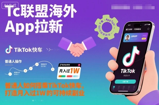 【精】Tc联盟海外App拉新：普通人如何搭乘TikTok快车，打造月入过1W的可持续副业网赚项目-副业赚钱-互联网创业-资源整合知行客