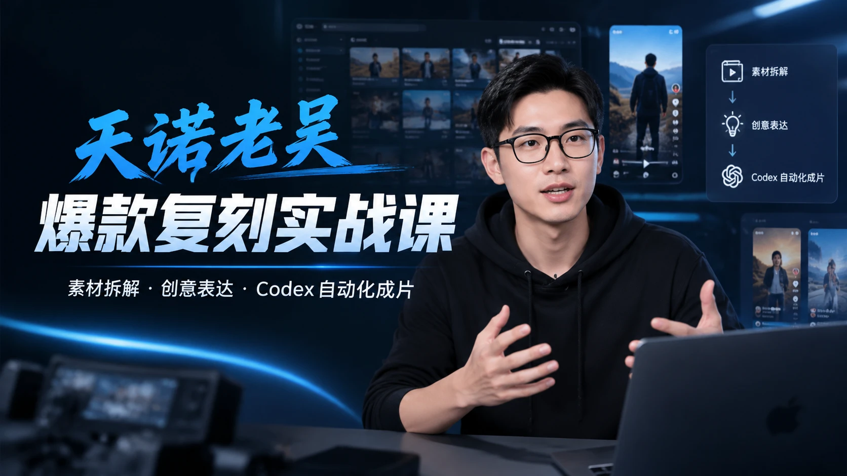 天诺老吴爆款复刻课，带你掌握素材拆解与创意表达，用 Codex 完成短视频自动化成片-知行客