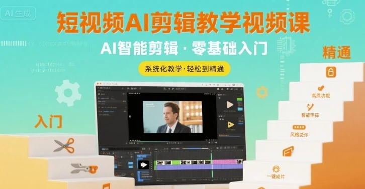 【精】短视频AI剪辑教学视频课，入门到精通 | 资源下载 - 知行客网赚项目-副业赚钱-互联网创业-资源整合知行客
