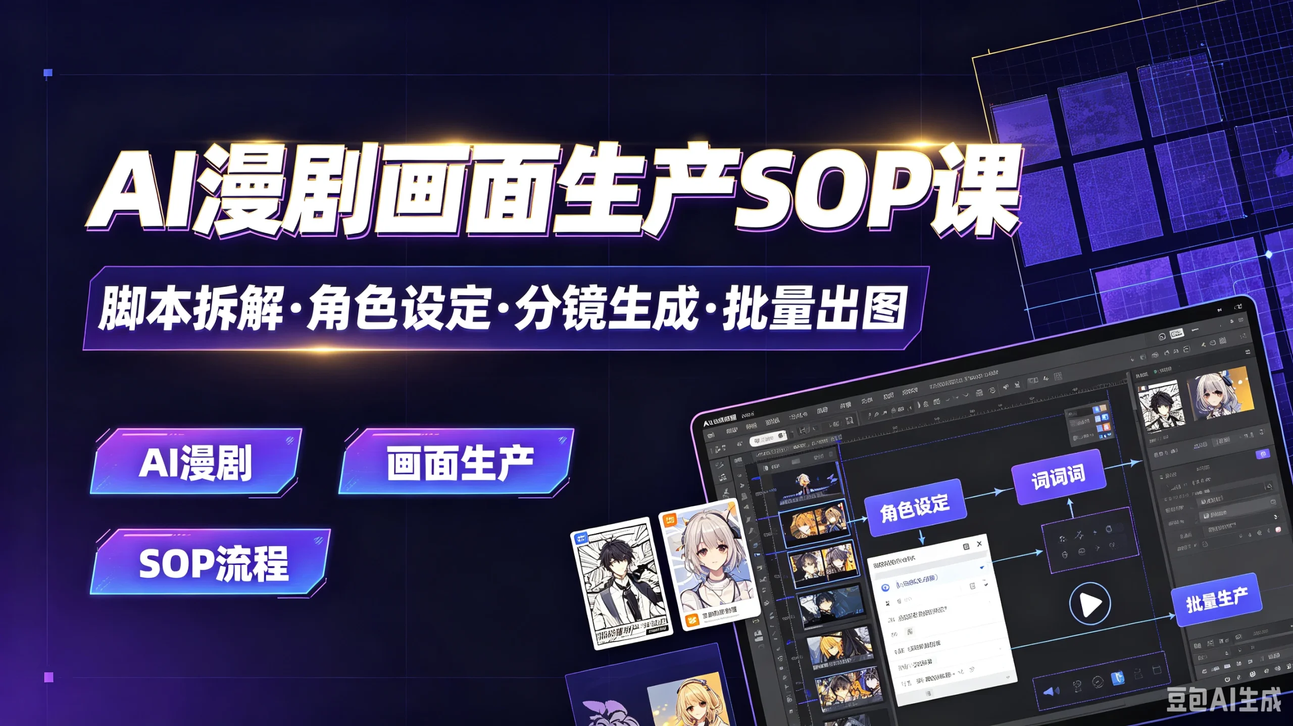 【精】AI漫剧画面生产SOP课，脚本拆解·角色设定·分镜生成·批量出图，AI漫剧、画面生产、SOP流程-知行客