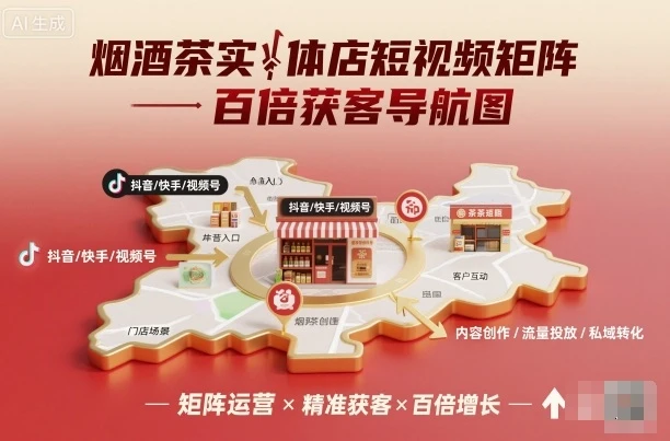 【精】烟酒茶实体店短视频矩阵百倍获客导航图 | 资源下载 - 知行客网赚项目-副业赚钱-互联网创业-资源整合知行客