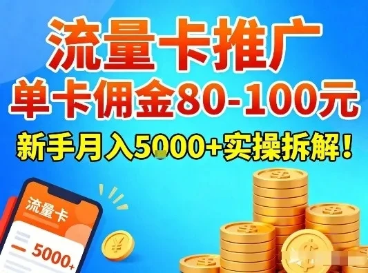 流量卡推广，单卡佣金80-100，新手月入5k+实操拆解！-知行客