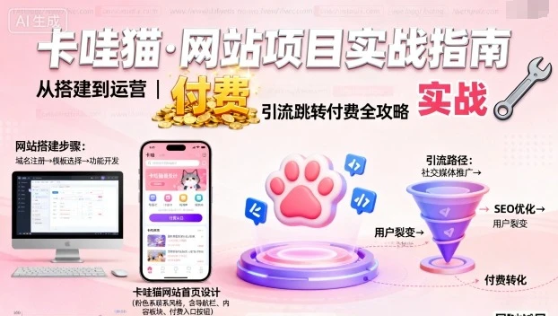 【精】卡哇猫·网站项目，网站搭建与运营以及引流跳转付费网赚项目-副业赚钱-互联网创业-资源整合知行客