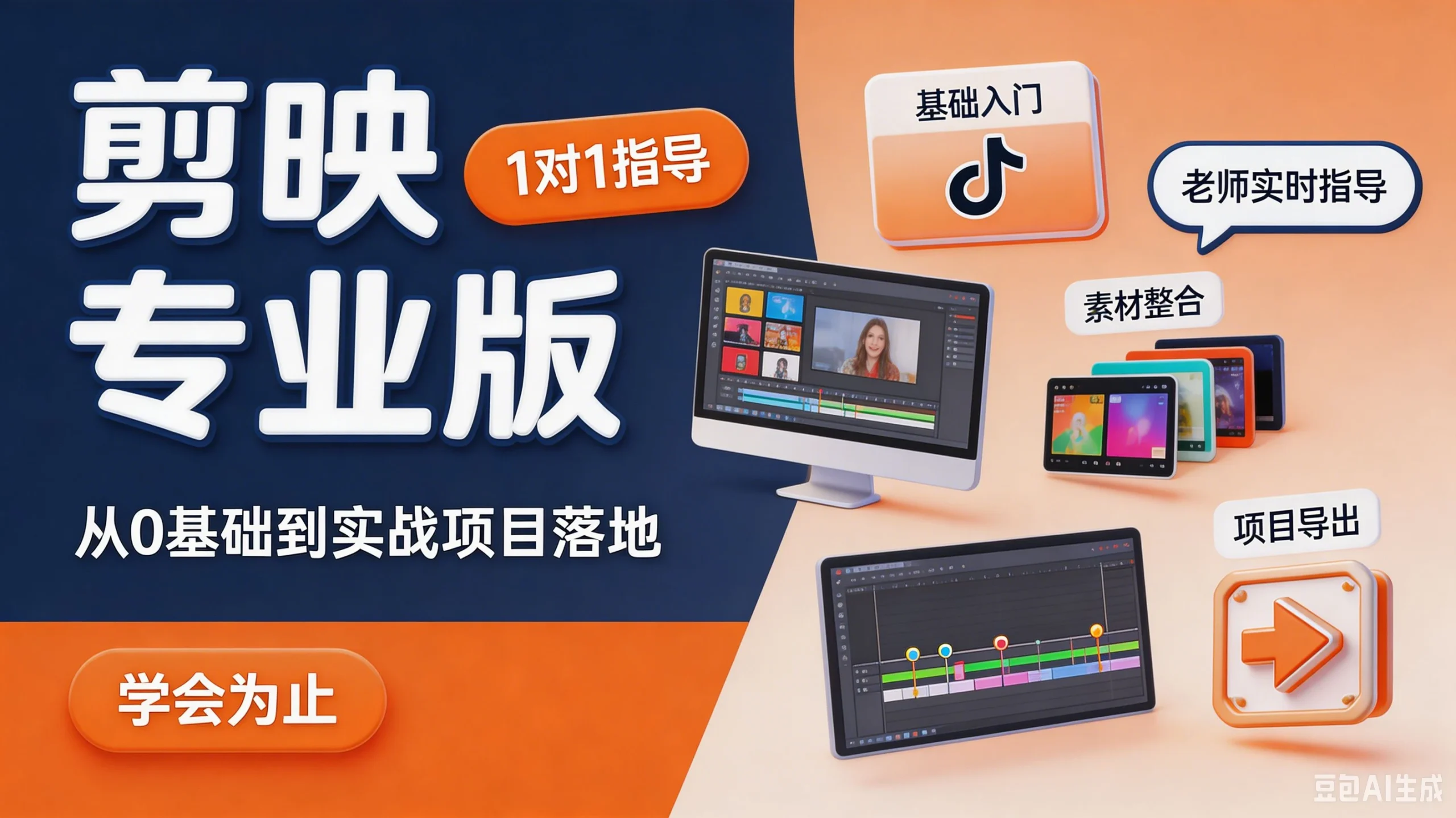 【精】剪映专业版，从0基础到实战项目落地，1对1指导 学会为止-知行客