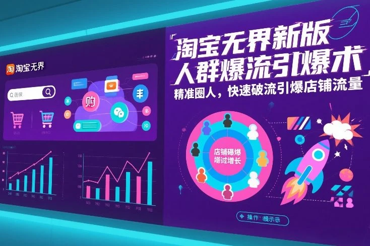 【精】淘宝无界新版人群爆流引爆术，精准圈人，快速破流引爆店铺流量网赚项目-副业赚钱-互联网创业-资源整合知行客