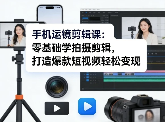 【精】手机运镜剪辑课：零基础学拍摄剪辑，打造爆款短视频轻松变现网赚项目-副业赚钱-互联网创业-资源整合知行客