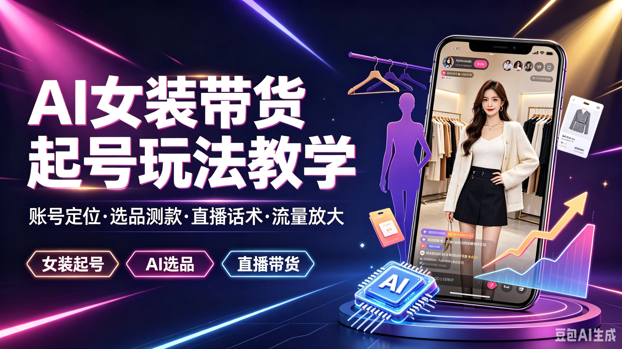 【精】AI女装带货起号玩法教学,帐号定位·选品测款·直播话术·流量放大,女装起号、Al选品、直播带货 | 资源下载 - 知行客-知行客