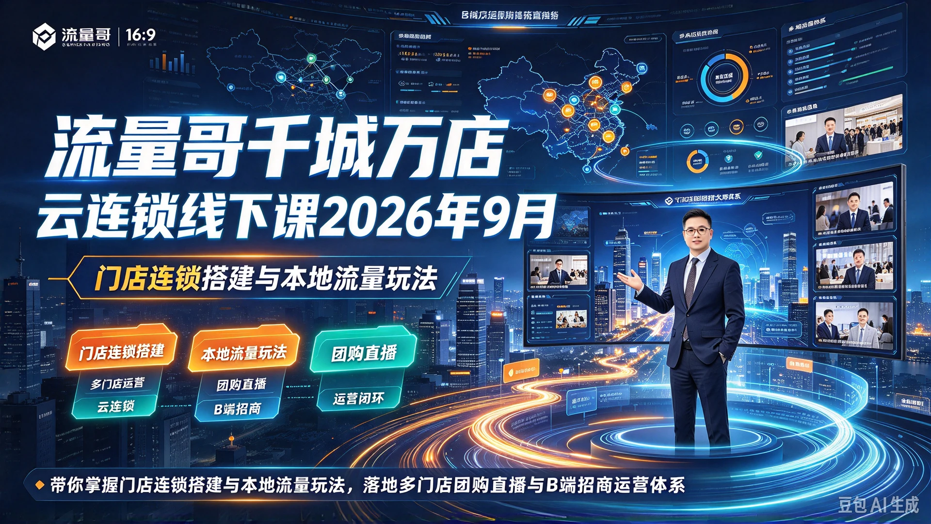 【精】流量哥千城万店云连锁线下课2026年9月，带你掌握门店连锁搭建与本地流量玩法，落地多门店团购直播与B端招商运营体系-知行客