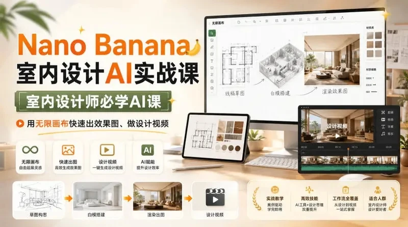 【精】Nano Banana室内设计AI实战课，室内设计师必学AI课-知行客