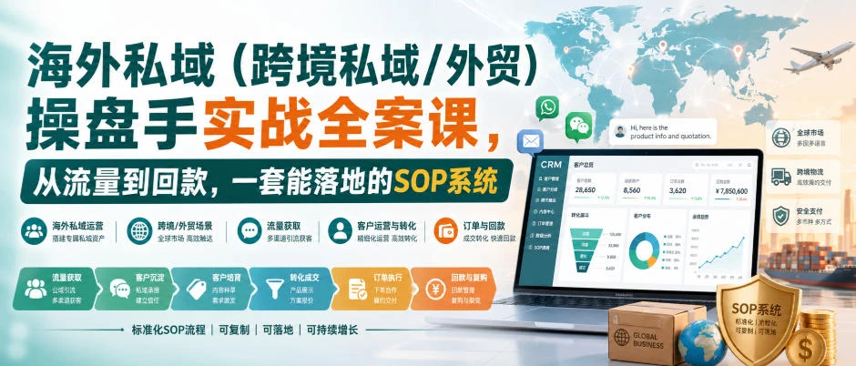 【精】海外私域（跨境私域/外贸）操盘手实战全案课，从流量到回款，一套能落地的SOP系统-知行客
