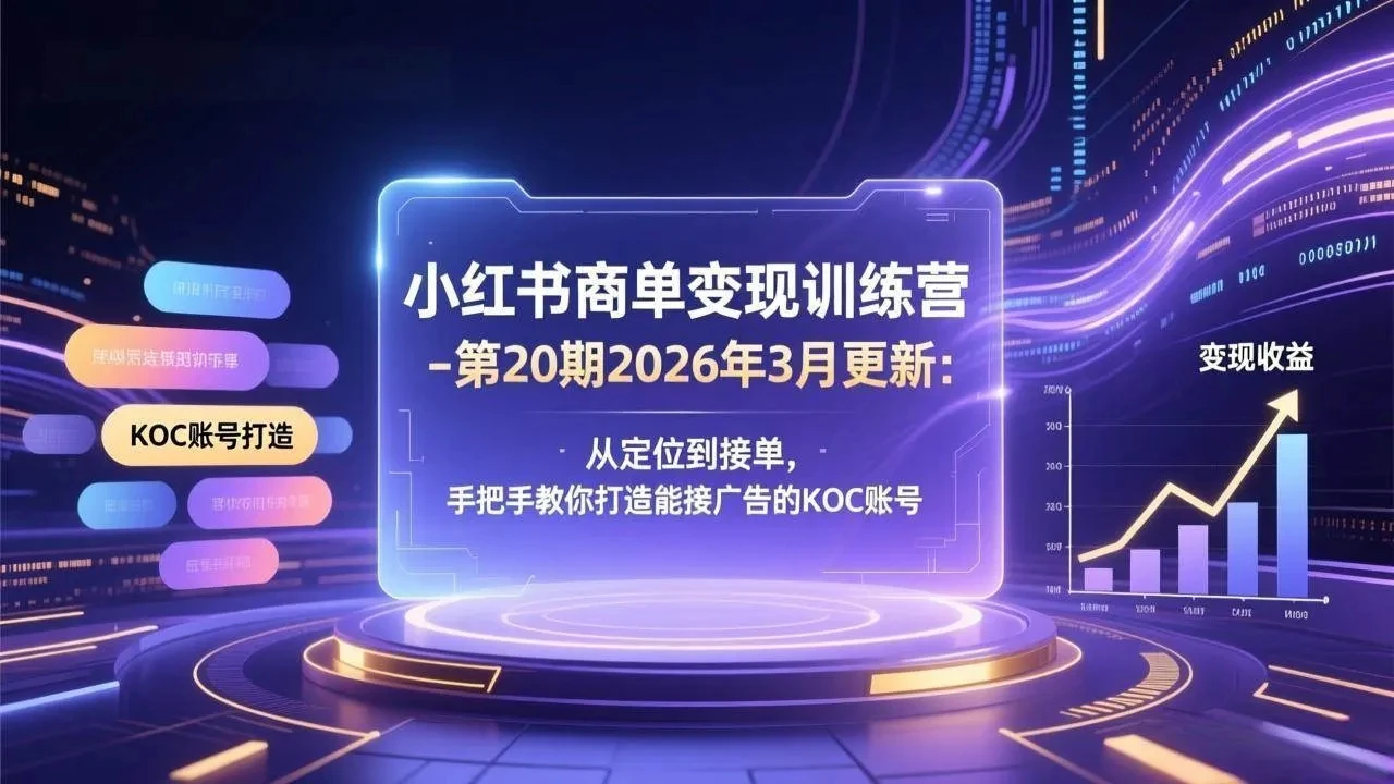 【精】小红书商单变现训练营-第20期26年3月更新：从定位到接单，手把手教你打造能接广告的KOC账号网赚项目-副业赚钱-互联网创业-资源整合知行客