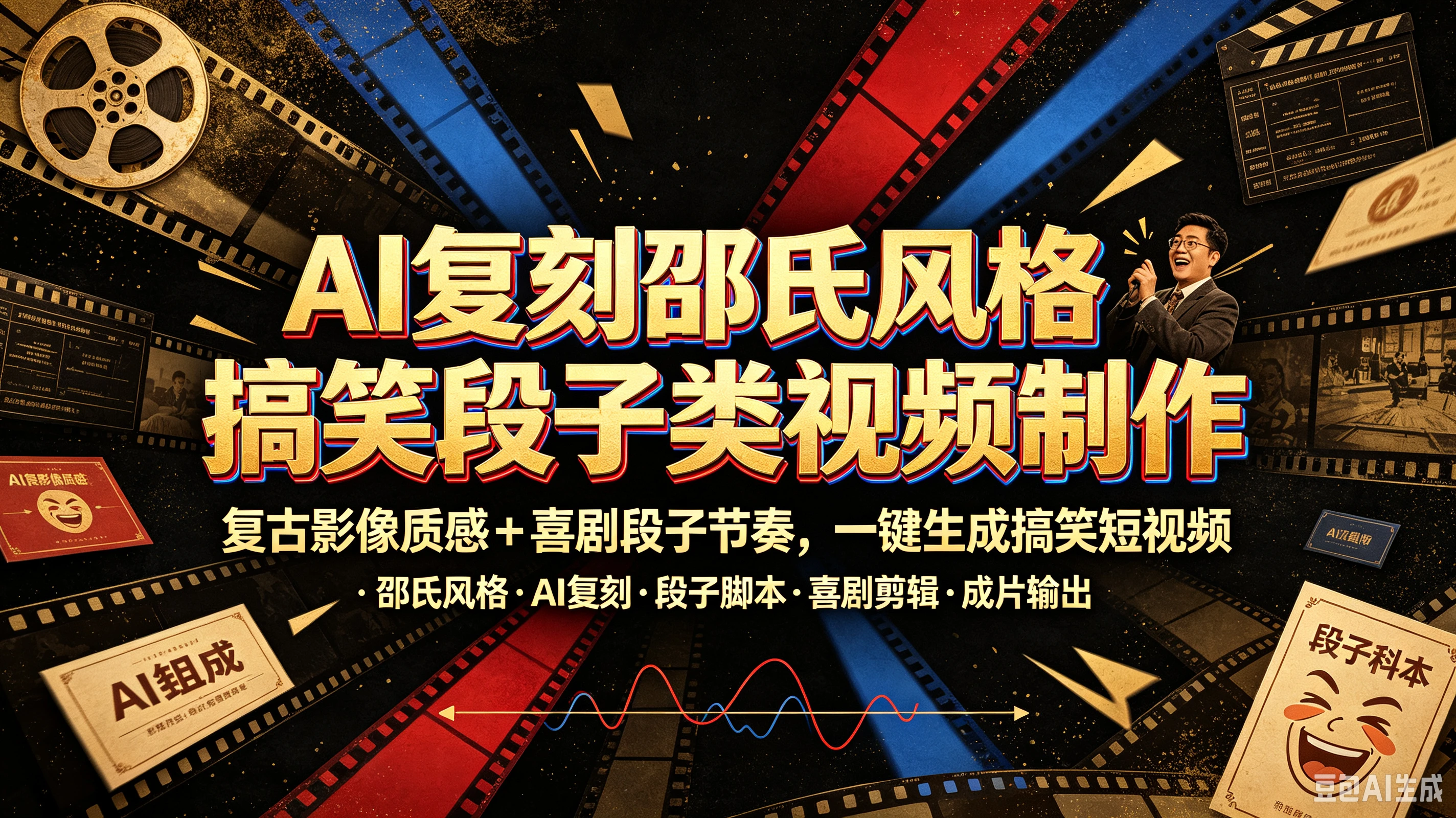 AI复刻邵氏风格搞笑段子类视频制作,复古影像质感+喜剧段子节奏,一键生成搞笑短视频 AI复刻邵氏风格搞笑段子类视频制作,复古影像质感+喜剧段子节奏,一键生成搞笑短视频