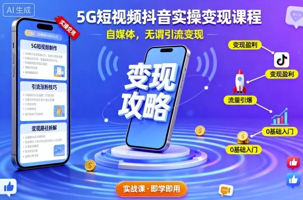 【精】5G短视频抖音实操变现课程，自媒体，无谓引流变现网赚项目-副业赚钱-互联网创业-资源整合知行客