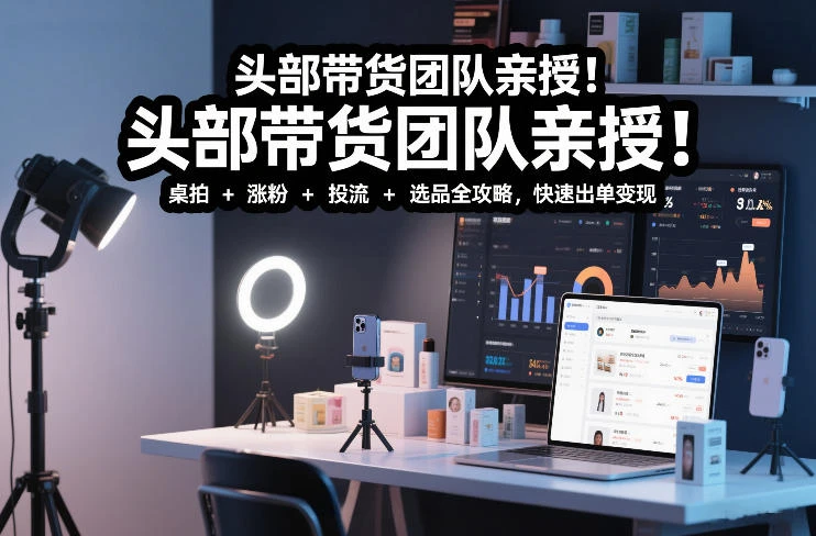 【精】头部带货团队亲授！专业短视频实拍带货课：桌拍+涨粉+投流+选品全攻略，快速出单变现，月入2w+网赚项目-副业赚钱-互联网创业-资源整合知行客