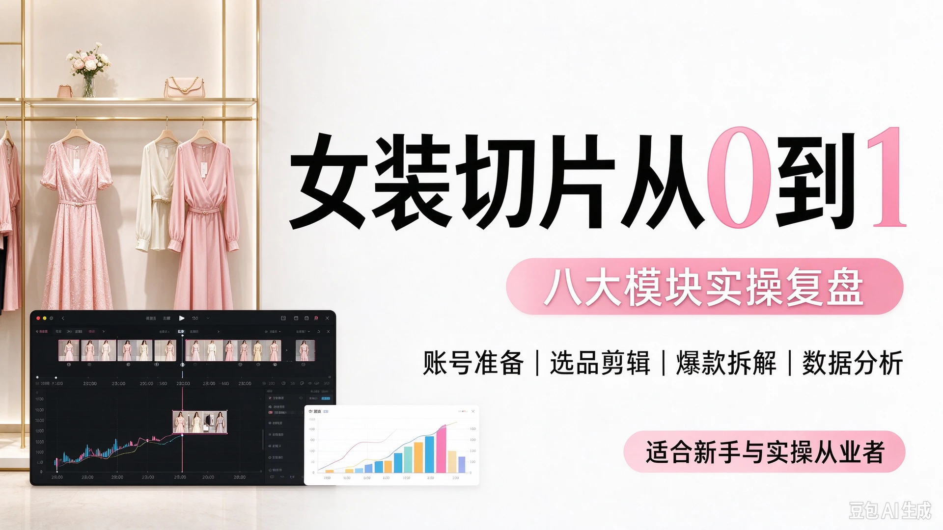 【精】女装切片从0到1：八大模块实操复盘，带你从账号准备、选品剪辑到爆款拆解数据分析，掌握女装短视频切片落地全流程，适合想做女装带货切片的新手与实操从业者-知行客