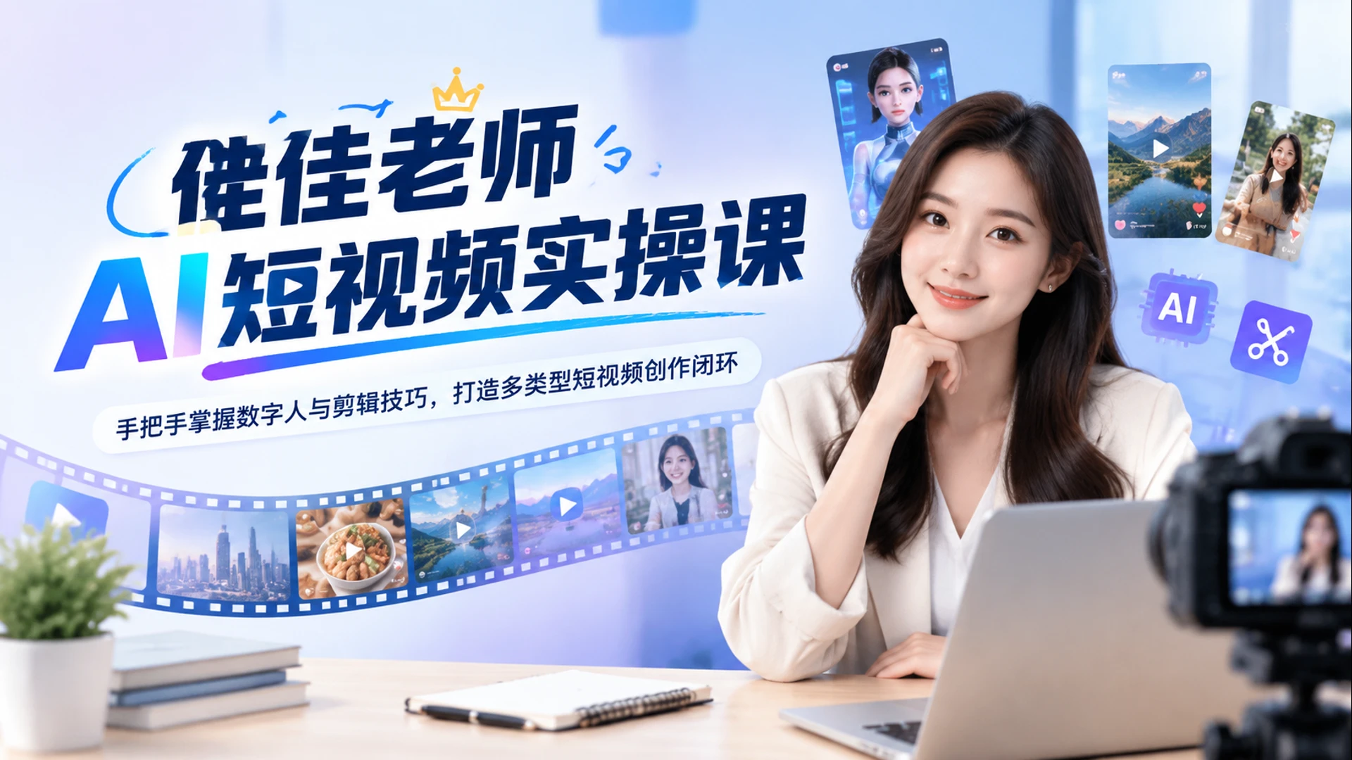 【精】佳佳老师AI短视频实操课，手把手掌握数字人与剪辑技巧，打造多类型短视频创作闭环-知行客