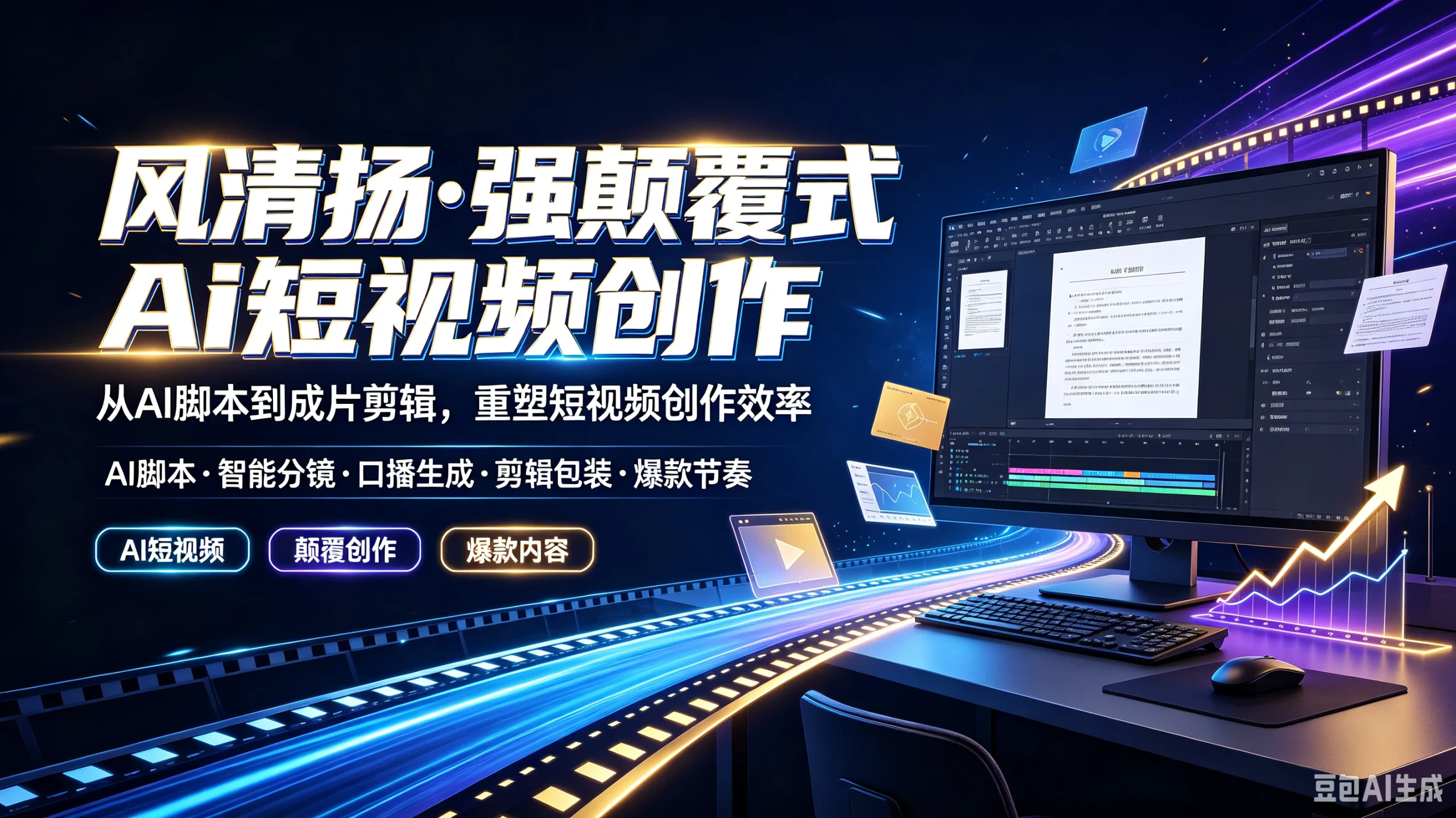 【精】风清扬·强颠覆式Ai短视频创作，从AI脚本到成片剪辑，重塑短视频创作效率，AI脚本、智能分镜、口播生成、剪辑包装、爆款节奏-知行客