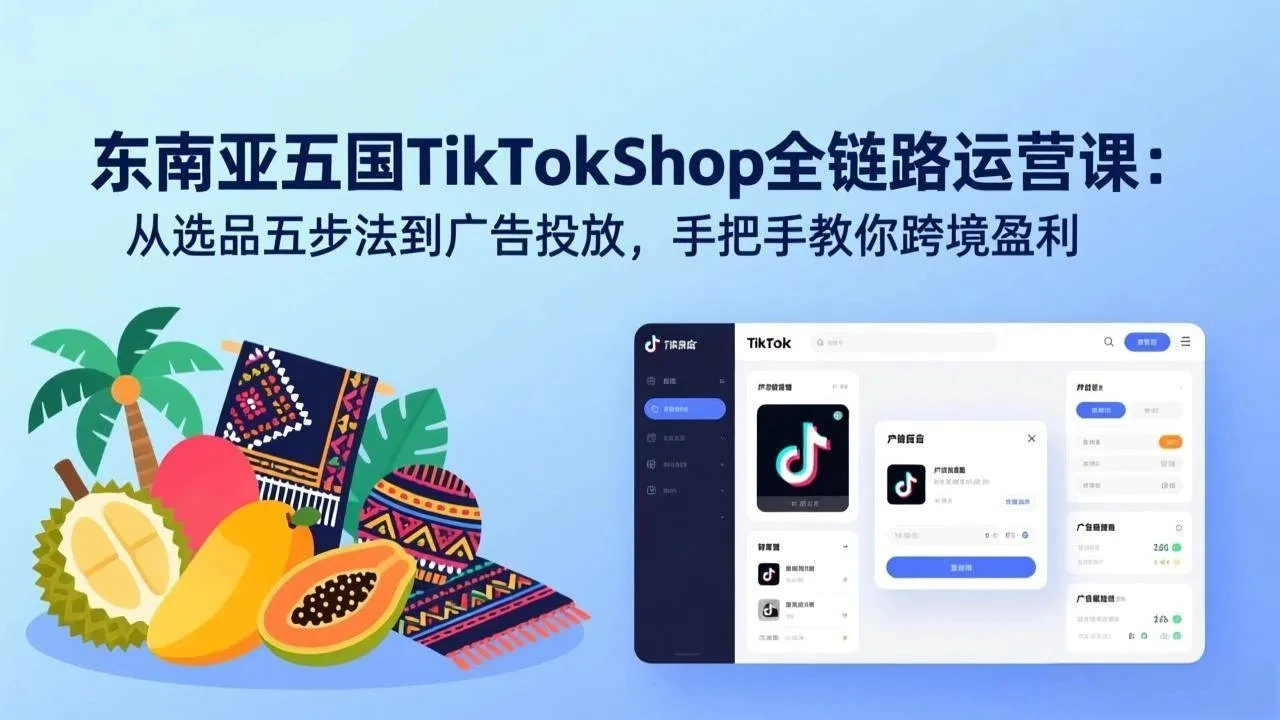 【精】东南亚五国TikTok Shop全链路运营课：从选品五步法到广告投放，手把手教你跨境盈利网赚项目-副业赚钱-互联网创业-资源整合知行客