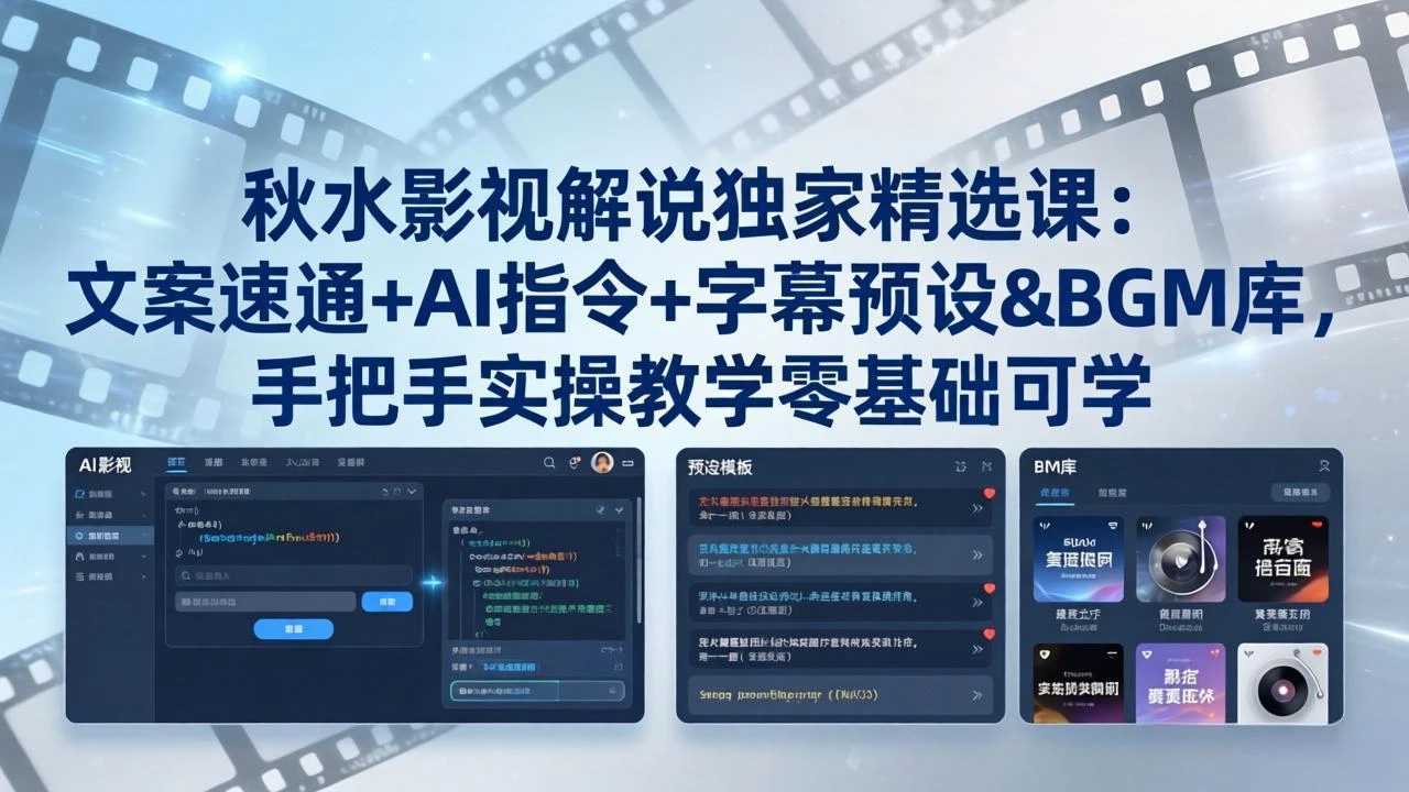【精】秋水影视解说独家精选课：文案速通+AI指令+字幕预设+BGM库，手把手实操教学零基础可学 | 资源下载 - 知行客网赚项目-副业赚钱-互联网创业-资源整合知行客