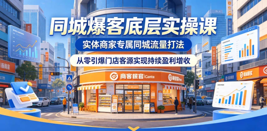 【精】同城爆客底层实操课，实体商家专属同城流量打法，从零引爆门店客源实现持续盈利增收网赚项目-副业赚钱-互联网创业-资源整合知行客