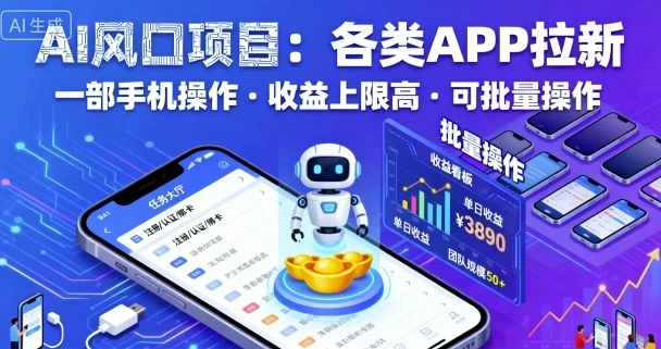 【精】AI风口项目，各类APP拉新，一部手机就可以操作，收益上限高，可批量操作网赚项目-副业赚钱-互联网创业-资源整合知行客
