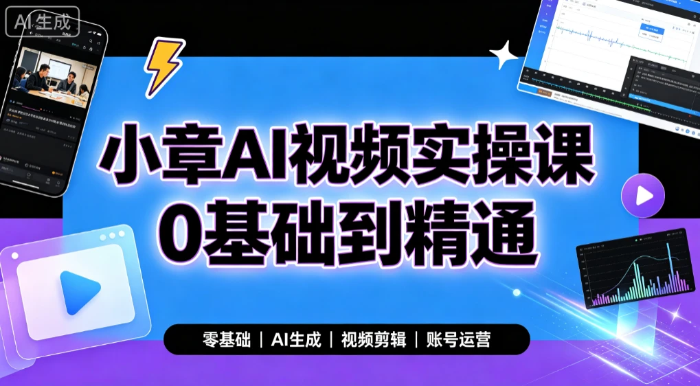 【精】小章AI视频实操课0基础到精通，零基础、AI生成、视频剪辑、账号运营-知行客