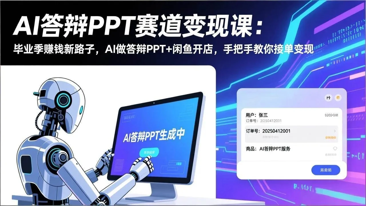 【精】AI答辩PPT赛道变现课：毕业季赚钱新路子，AI做答辩PPT+闲鱼开店，手把手教你接单变现网赚项目-副业赚钱-互联网创业-资源整合知行客