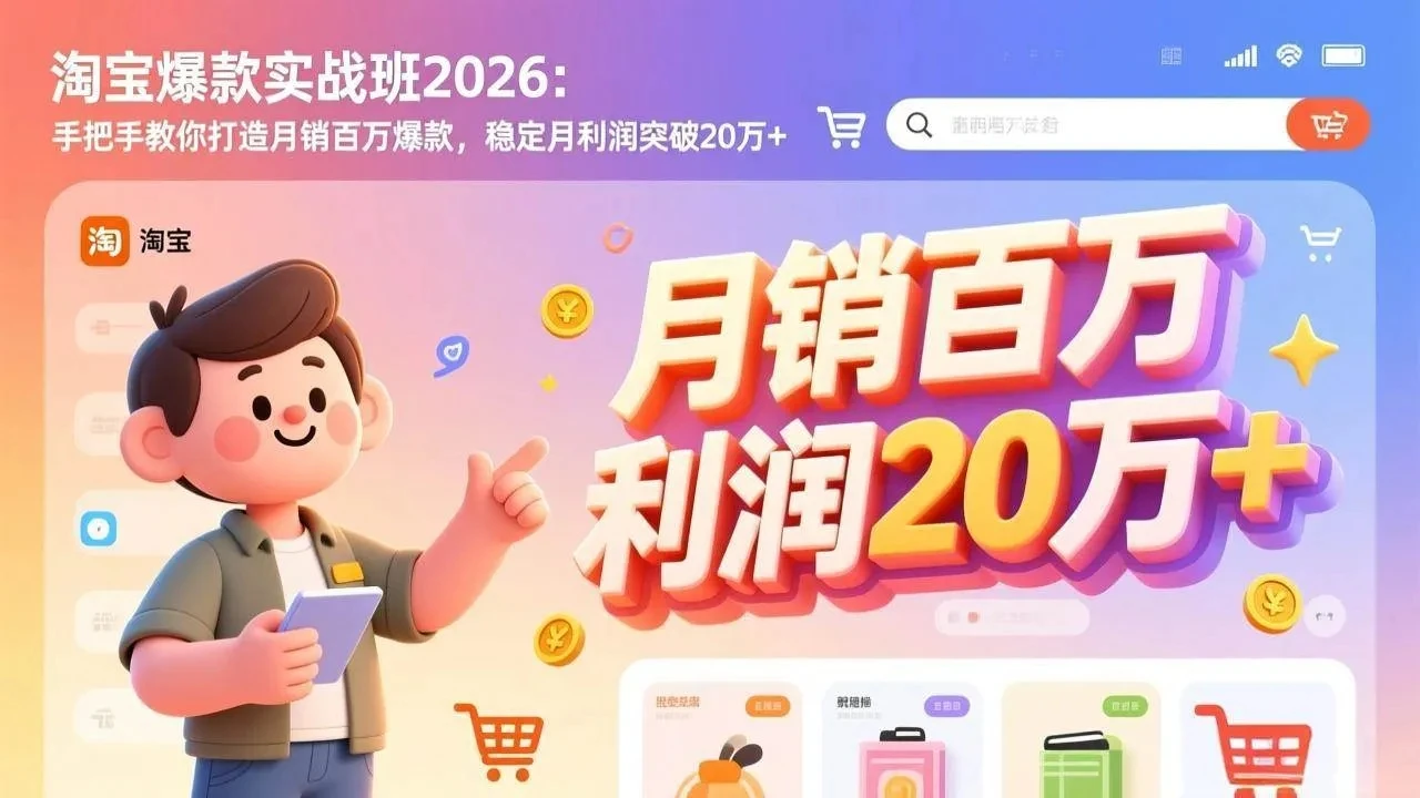 【精】淘宝爆款实战班2026：手把手教你打造月销百万爆款，稳定月利润突破20万+网赚项目-副业赚钱-互联网创业-资源整合知行客