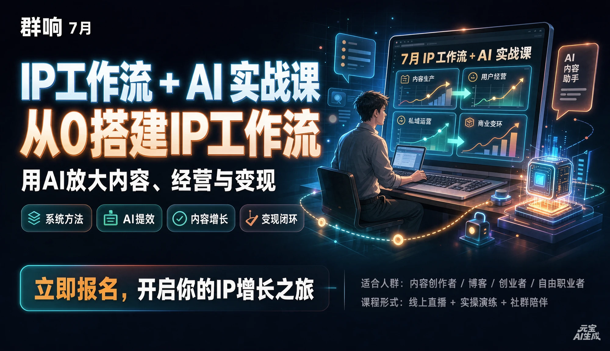 【精】群响-7月 IP工作流 + AI 实战课，从0搭建IP工作流，用AI放大内容、经营与变现-知行客
