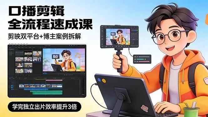 【精】口播剪辑全流程速成课，剪映双平台+博主案例拆解，学完独立出片效率提升3倍网赚项目-副业赚钱-互联网创业-资源整合知行客