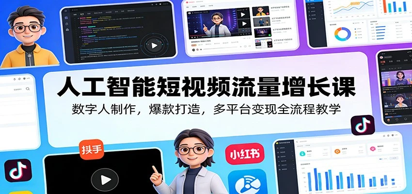 【精】人工智能短视频流量增长课：数字人制作，爆款打造，多平台变现全流程教学网赚项目-副业赚钱-互联网创业-资源整合知行客