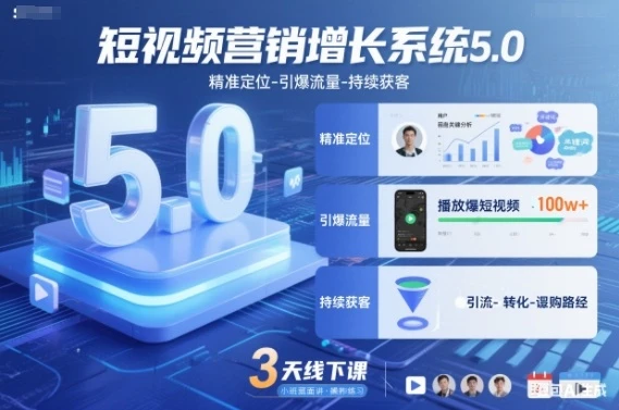 【精】短视频营销增长系统5.0，精准定位-引爆流量-持续获客，3天线下课（音频+图片） | 资源下载 - 知行客网赚项目-副业赚钱-互联网创业-资源整合知行客