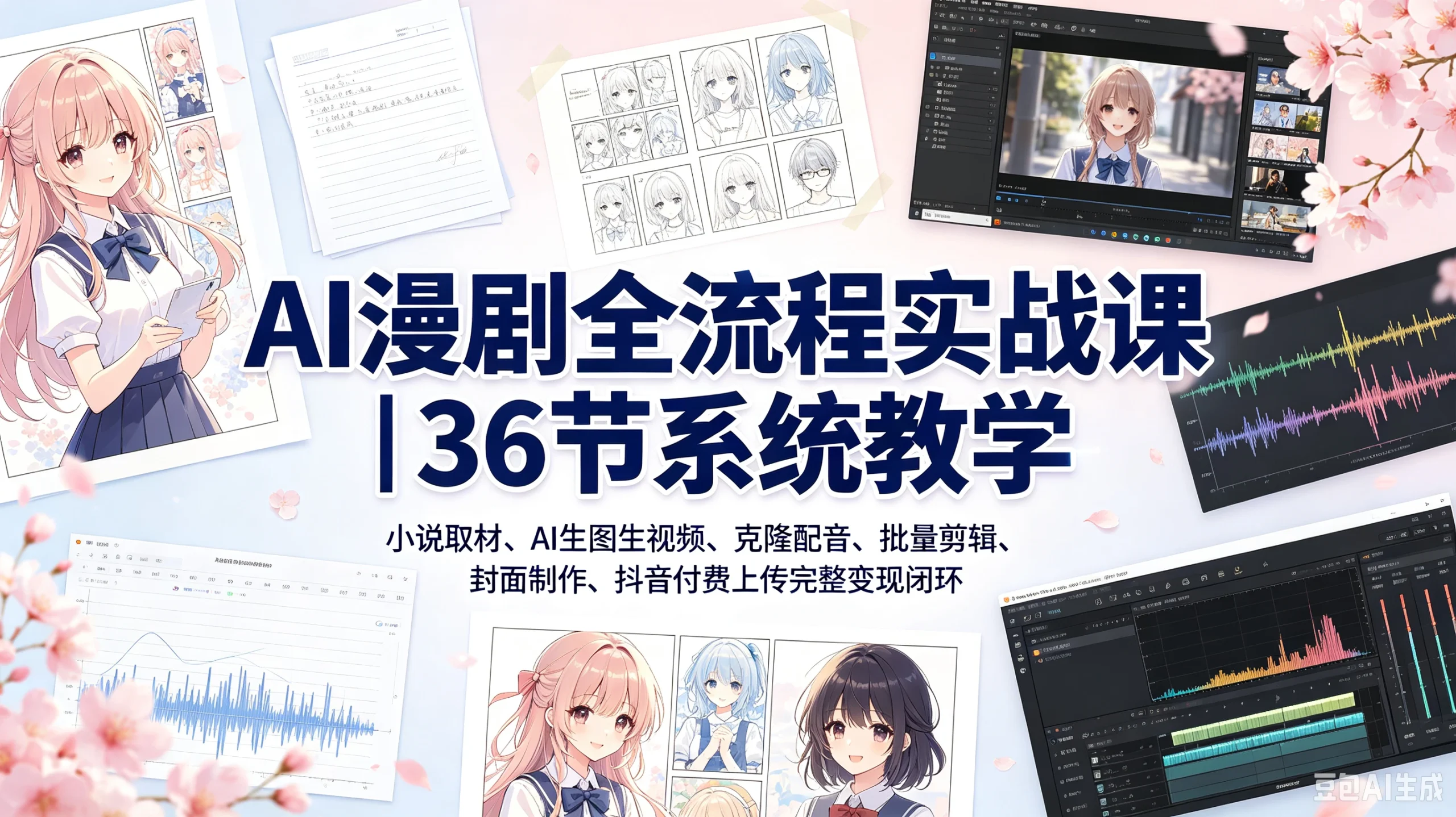 AI漫剧全流程实战课｜36节系统教学，小说取材、AI生图生视频、克隆配音、批量剪辑、封面制作、抖音付费上传完整变现闭环-知行客