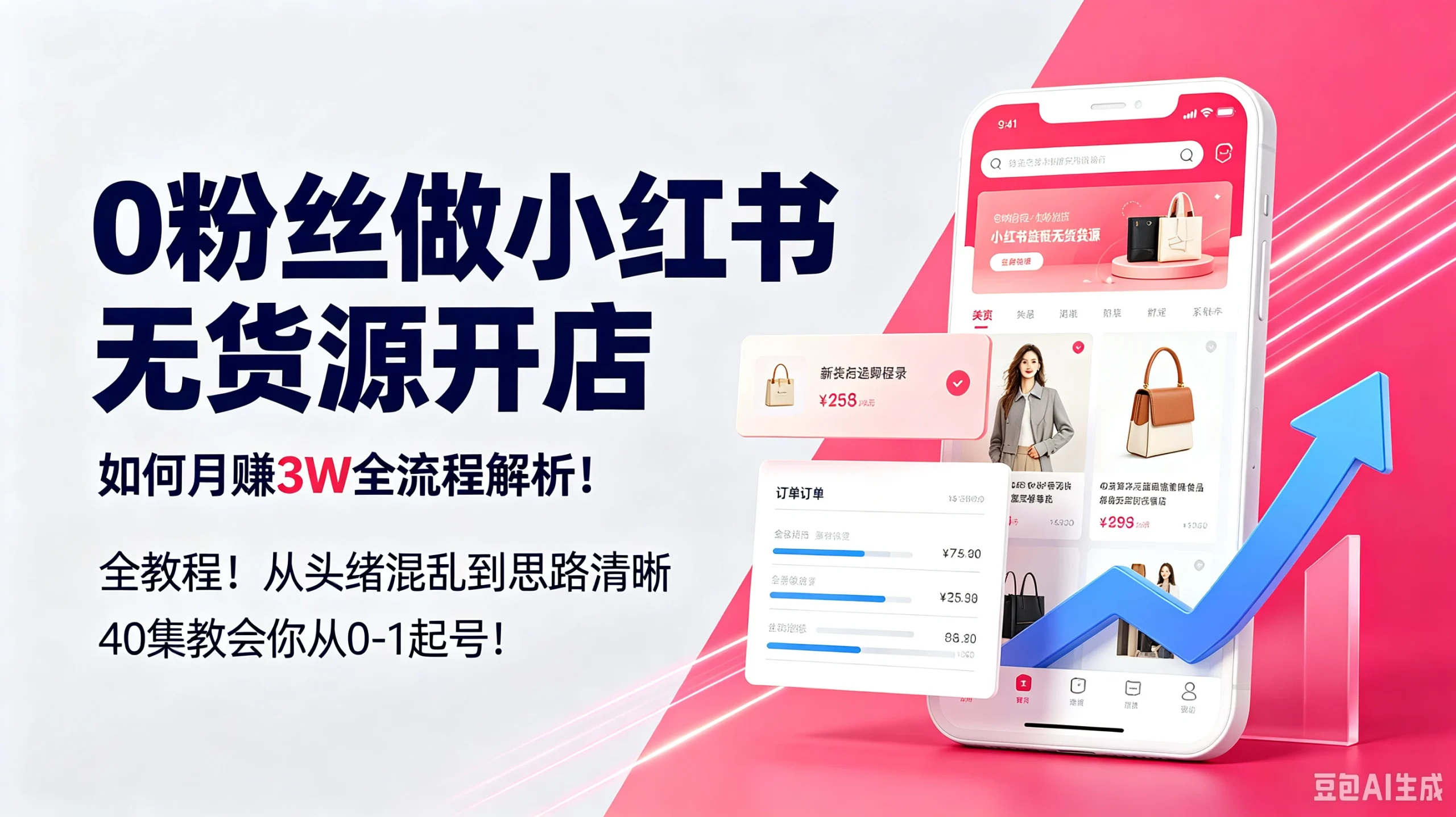 【精】0粉丝做小红书无货源开店，如何月赚3W全流程解析！全教程！从头绪混乱到思路清晰40集教会你从0-1起号！-知行客