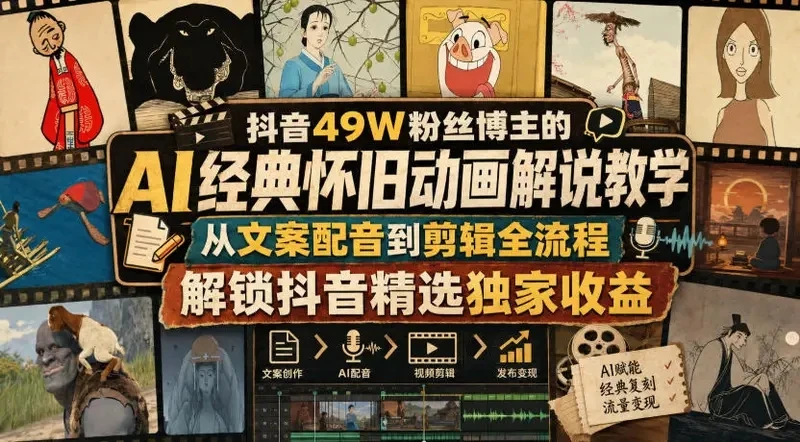 【精】抖音49W粉丝博主的AI经典怀旧动画解说教学 | 资源下载 - 知行客-知行客