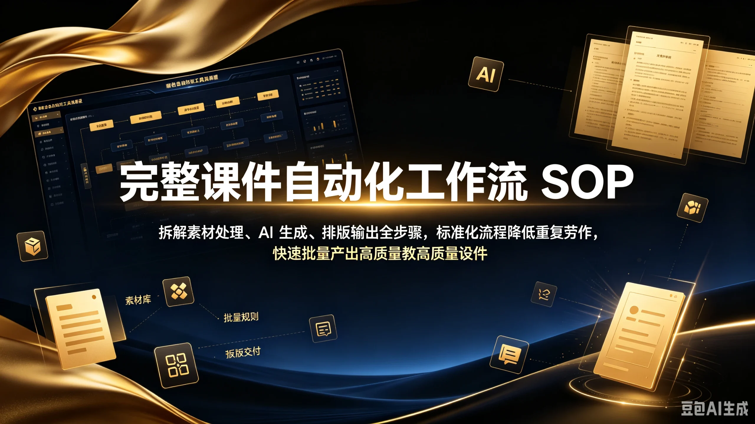 【精】完整课件自动化工作流 SOP，拆解素材处理、AI 生成、排版输出全步骤，标准化流程降低重复劳作，快速批量产出高质量教学课件。-知行客