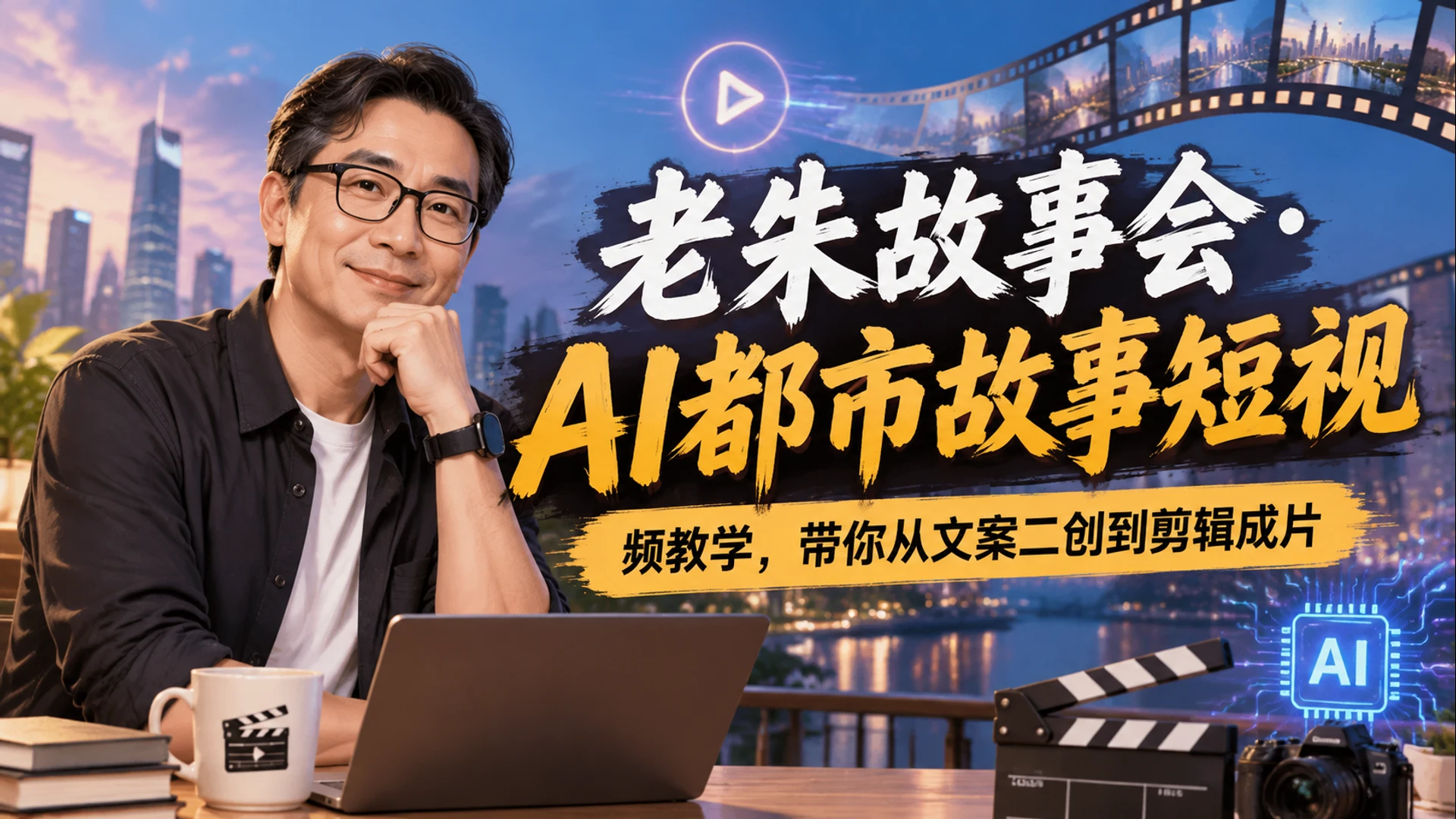 【精】老朱故事会・AI都市故事短视频教学，带你从文案二创到剪辑成片-知行客