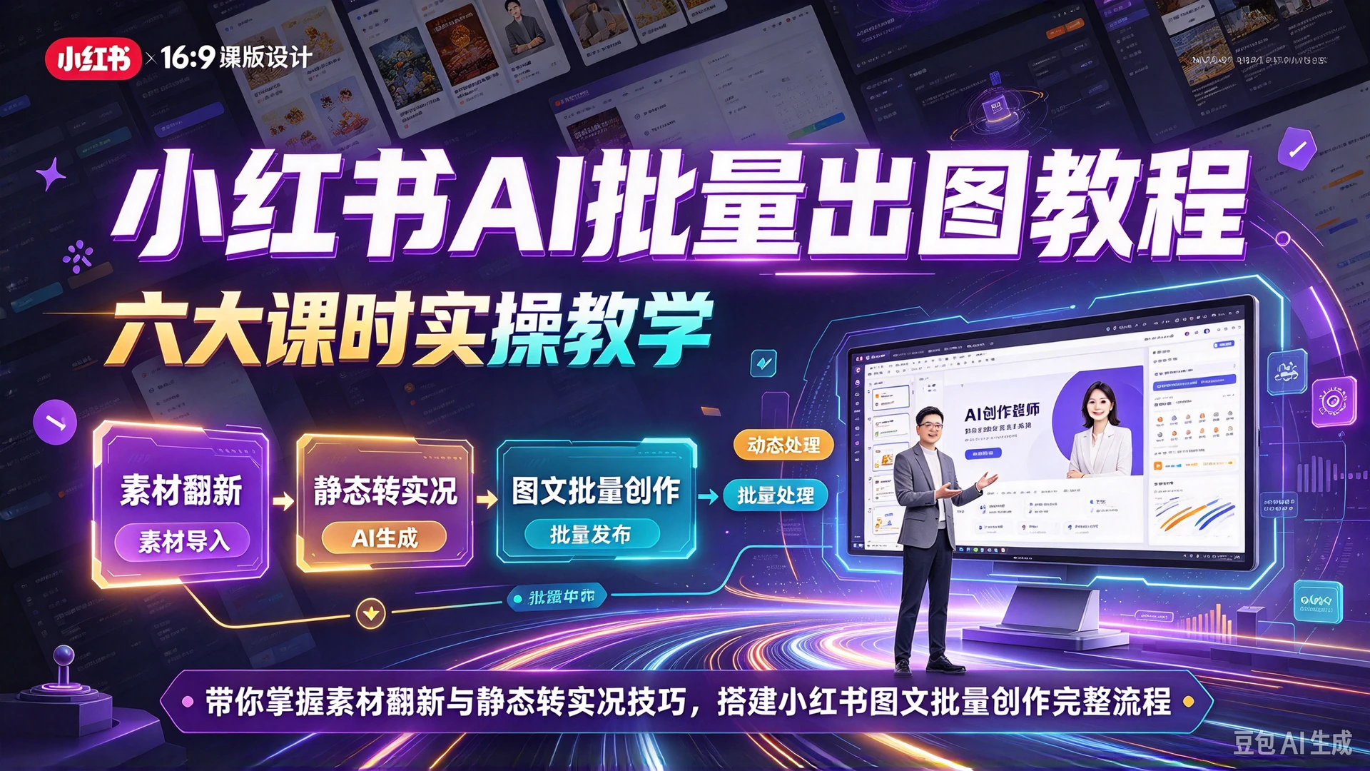 小红书AI批量出图教程，六大课时实操教学，带你掌握素材翻新与静态转实况技巧，搭建小红书图文批量创作完整流程-知行客