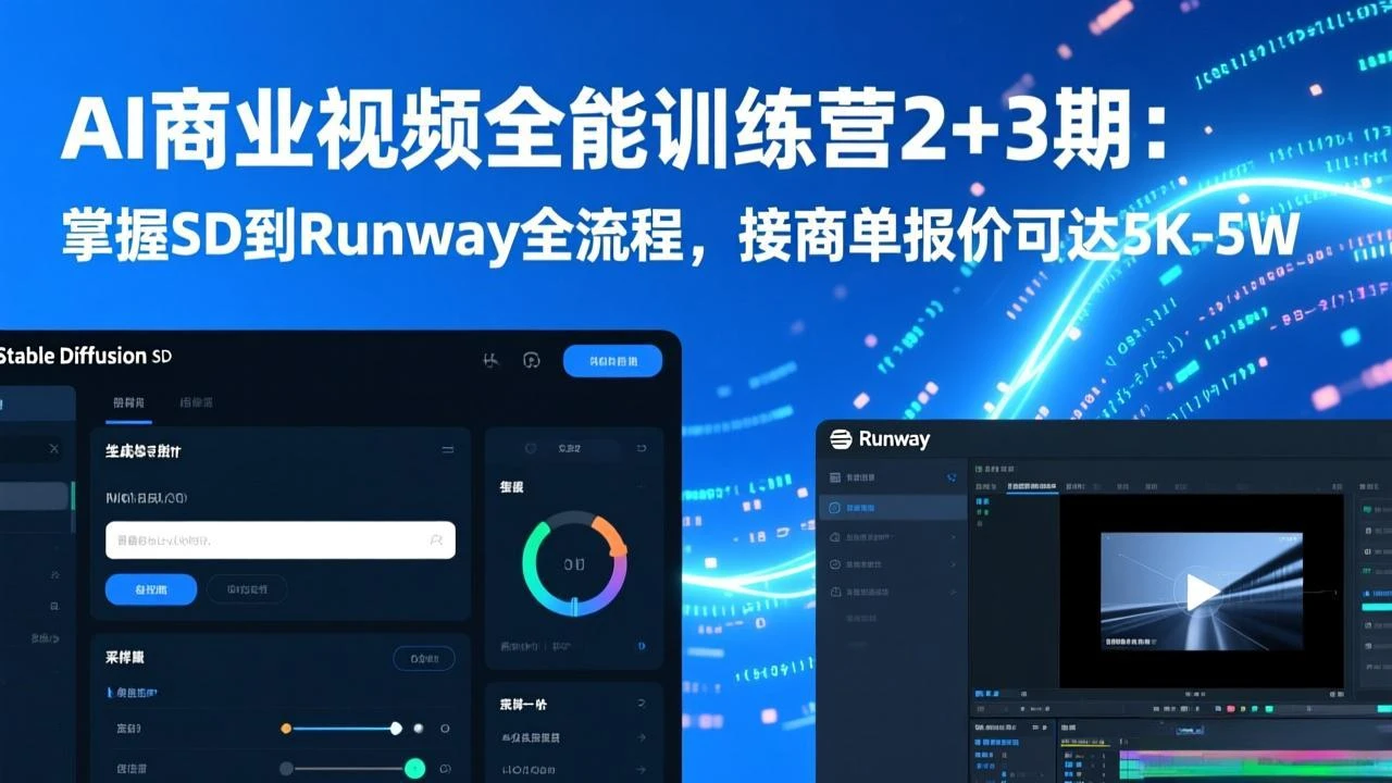 【精】AI商业视频全能训练营2+3期：掌握SD到Runway全流程，接商单报价可达5K-5W网赚项目-副业赚钱-互联网创业-资源整合知行客