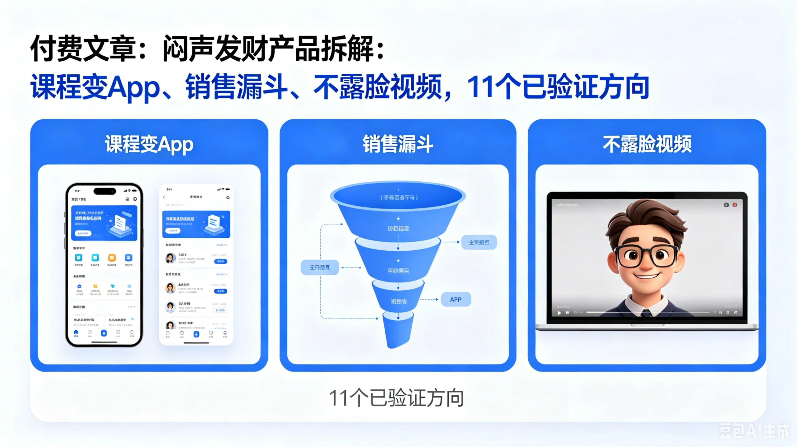 【精】付费文章：闷声发财产品拆解：课程变App、销售漏斗、不露脸视频，11个已验证方向 | 资源下载 - 知行客网赚项目-副业赚钱-互联网创业-资源整合知行客