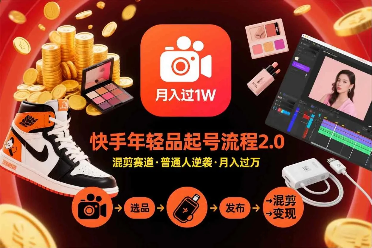 【精】快手短视频带货年轻品起号流程2.0，快手年轻品混剪赛道，普通人也能月入过1W | 资源下载 - 知行客网赚项目-副业赚钱-互联网创业-资源整合知行客