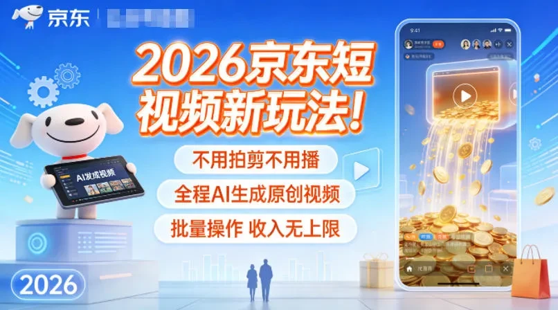 2026京东短视频新玩法！不用拍剪不用播，全程AI生成原创视频，批量操作收入无上限 | 资源下载 - 知行客网赚项目-副业赚钱-互联网创业-资源整合知行客