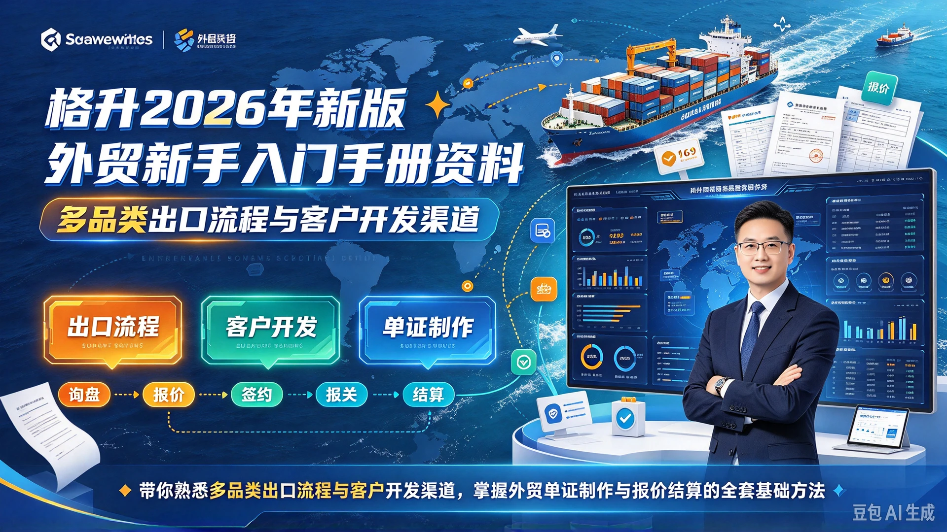 格升2026年新版外贸新手入门手册资料，带你熟悉多品类出口流程与客户开发渠道，掌握外贸单证制作与报价结算的全套基础方法-知行客