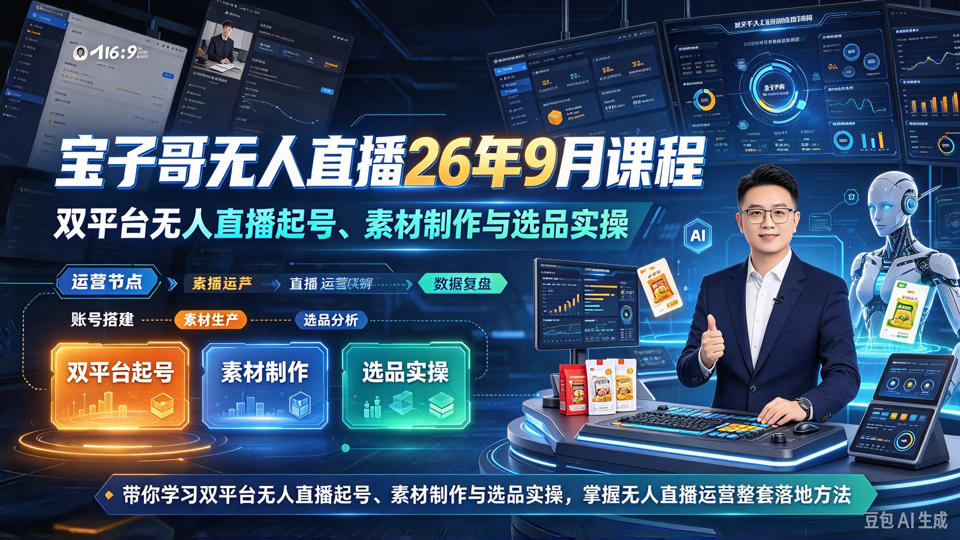 【精】宝子哥无人直播26年9月课程，带你学习双平台无人直播起号、素材制作与选品实操，掌握无人直播运营整套落地方法-知行客