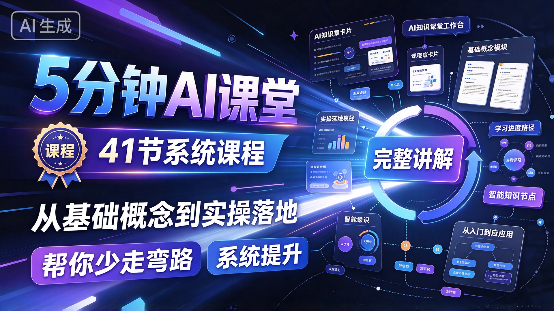 【精】《5分钟AI课堂，41 节系统课程，从基础概念到实操落地完整讲解，帮你少走弯路系统提升-知行客