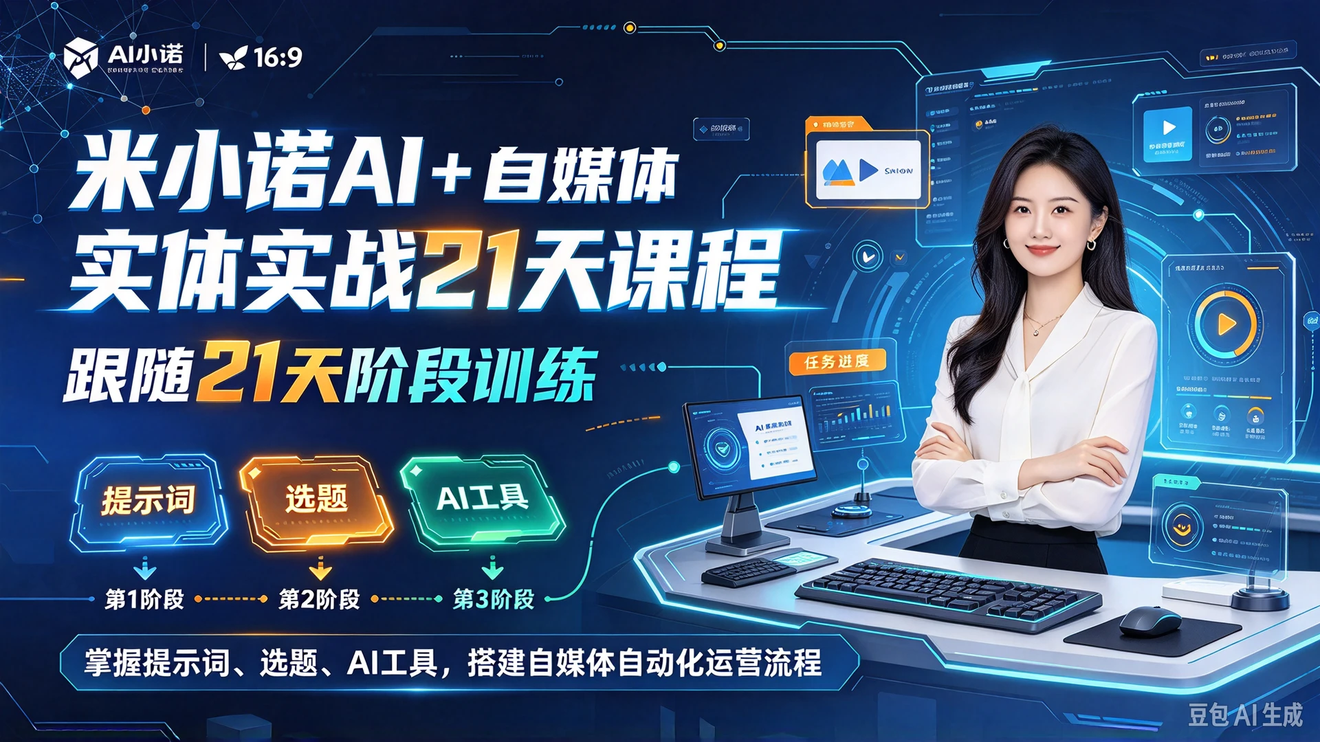 【精】米小诺AI + 自媒体实战21天课程，跟随21天阶段训练，掌握提示词、选题、AI工具，搭建自媒体自动化运营流程-知行客