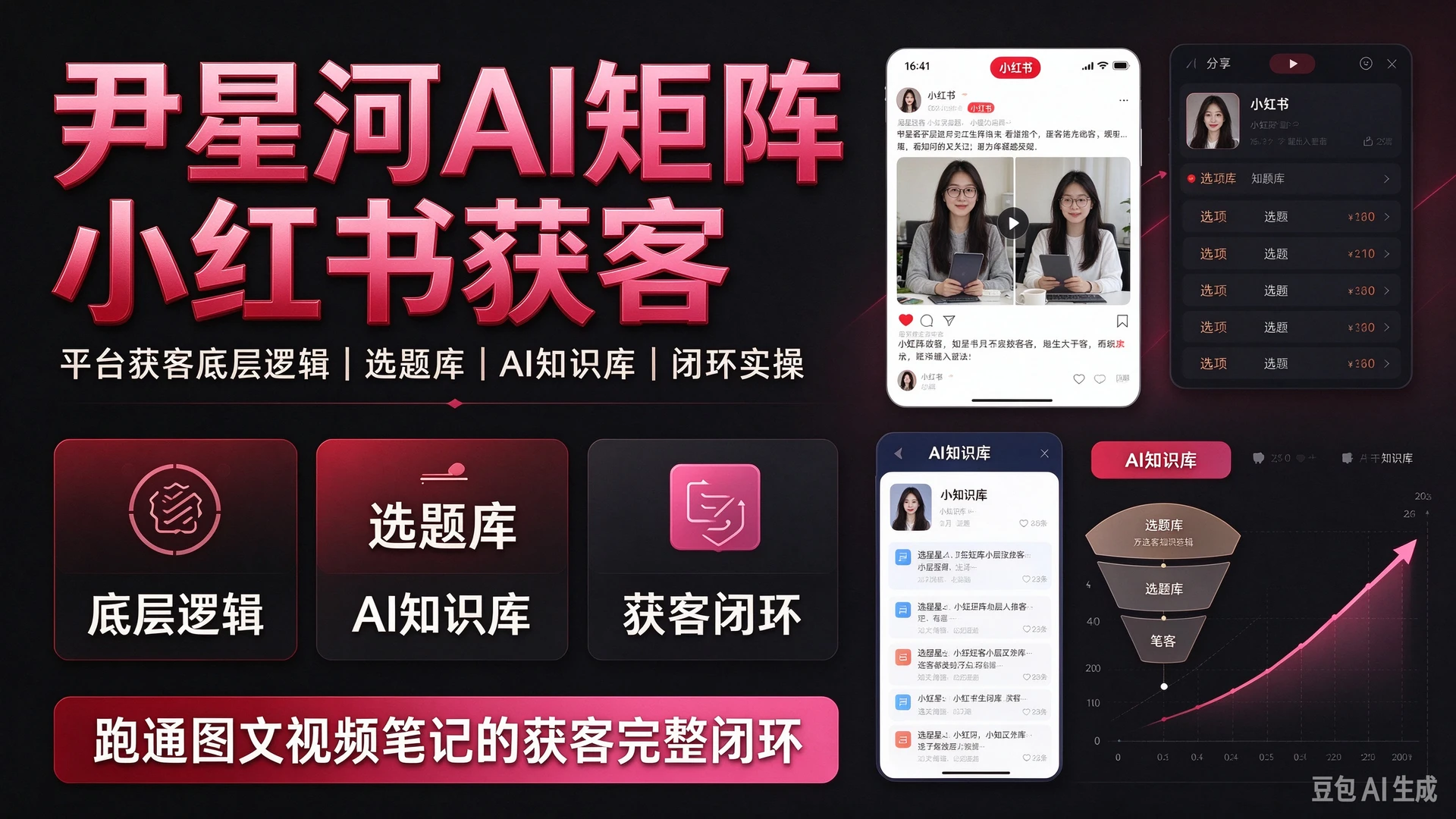 【精】尹星河AI矩阵小红书获客，带你弄懂平台获客底层逻辑，搭建选题库与AI知识库，跑通图文视频笔记的获客完整闭环-知行客